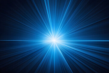 Naklejka premium Blue and white abstract rays of light from a bright glowing center point with a dark background