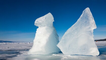 Fototapeta na wymiar ice figures from baikal ice on olkhon