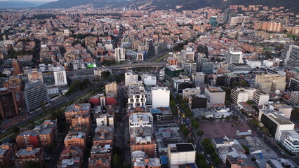 Aerial photography of the city of Bogotá, with its buildings and beautiful colors.