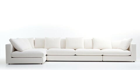 Contemporary couch, white background, corner view.