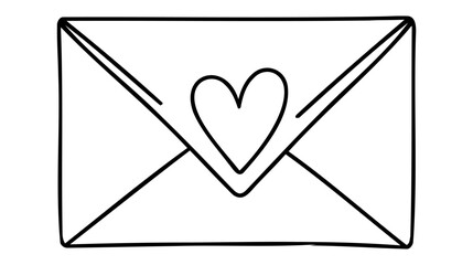 Continuous line drawing of envelope with red heart. Valentine's day. Template for love cards and invitations.