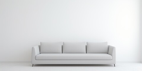 Grey sofa in white room, isolated.