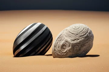 Deurstickers Pair of black and white zen stones in the sand © Cybernetic