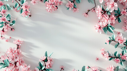 spring white background with beautiful flowers, with space for text