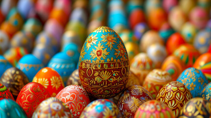 Fototapeta na wymiar Easter card background, Easter eggs painted in patterns, generated AI
