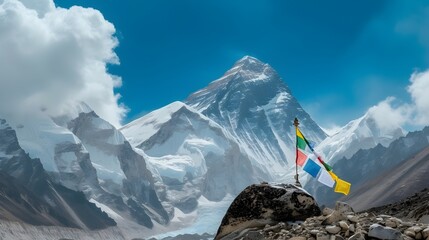 Top Of Mount Everest In The Himalayan Mountains (Generative AI). - obrazy, fototapety, plakaty