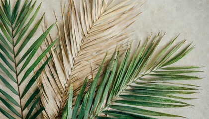 tropical beige design watercolor exotic leaves arrangement with palm branch