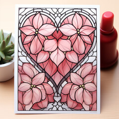 Stained Glass Style Greeting Card with Heart Patterns

