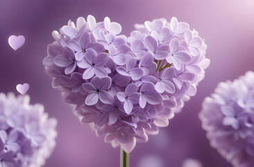 Obraz premium Lilac flowers in the shape of a heart. Isolated on a purple background.