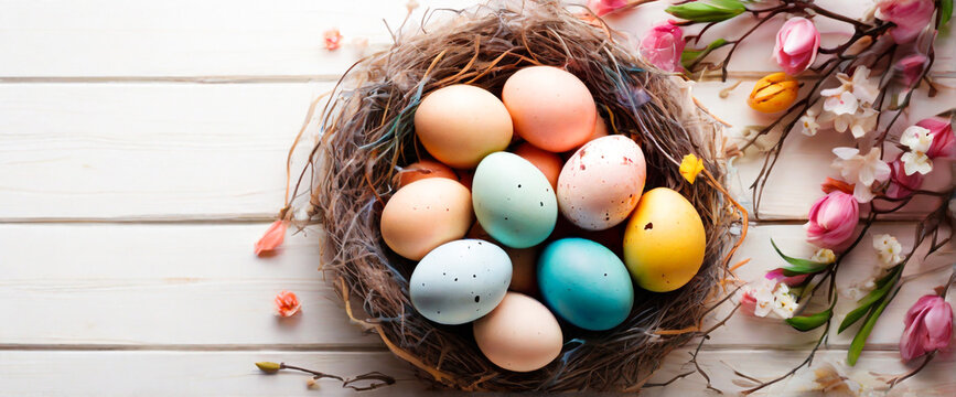 easter decoration, colorful easter eggs illustration background