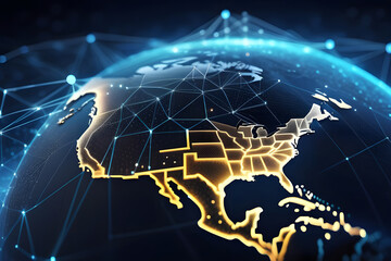 Abstract blue background with earth and connection view