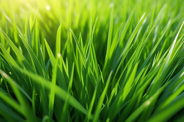 Fototapeta premium Close-up on green young grass on meadow