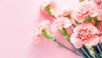 pink carnations on pink background banner with flowers in pastel colours