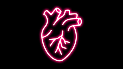 Medical cardiology pictogram. Heart Neon Label. Vector Illustration of Medical Human Health Objects. Medical structure of the neon human heart.