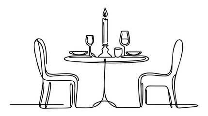 Single continuous line drawing of date, dating dinner together at coffee shop