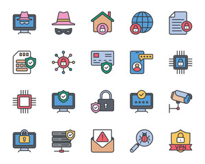 Filled color outline icons set for Cyber security.