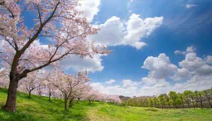 cherry blossoms blue sky and white clouds