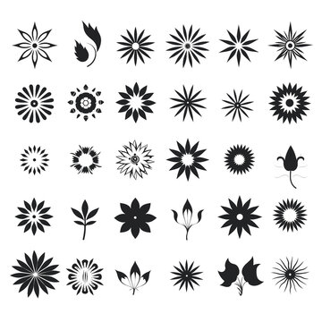 Abstract Flower black silhouette icons set on white background Ai generated image (1)