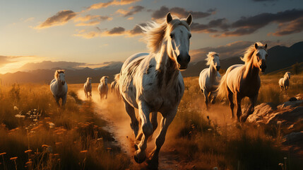 running herd of horses - obrazy, fototapety, plakaty