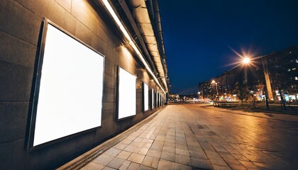 blank white advertising billboard on a office building wall at night mockup