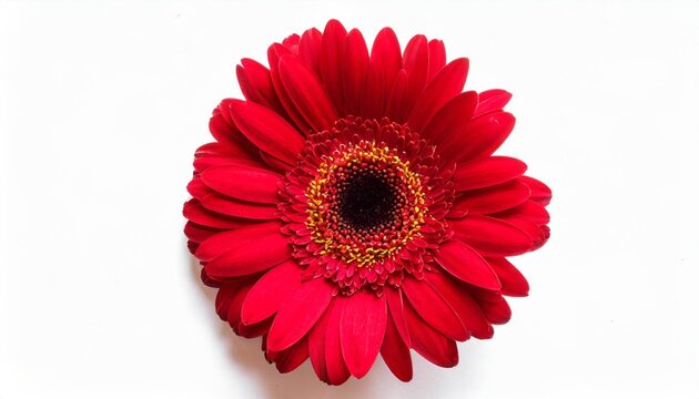 red gerbera flower head isolated on white background closeup gerbera inr without shadow top view flat lay