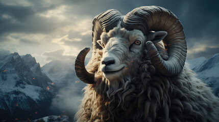 Close-up portrait of a mountain goat