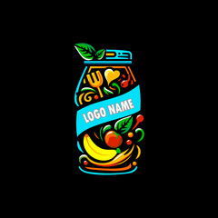 logo design with a bottle shape composed of fruit and leaves