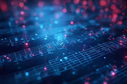 Music notes on the digital background	
