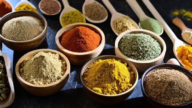 Variety of spices and herbs on the table