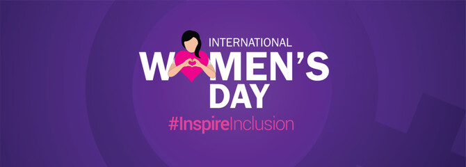 International women's day concept poster. Woman sign illustration background. 2024 women's day campaign theme- #InspireInclusion - obrazy, fototapety, plakaty