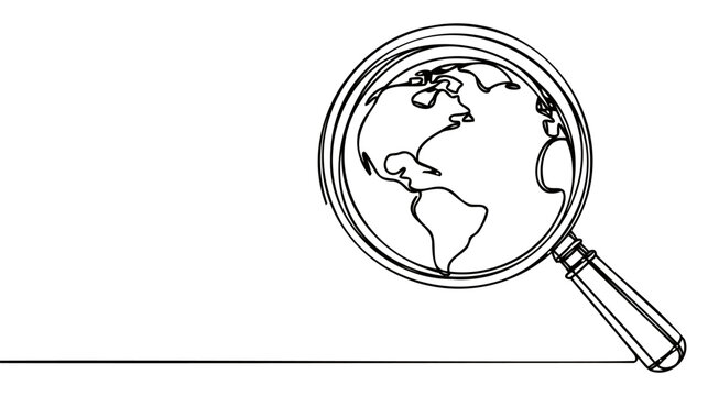 recommend clip art: Continuous line drawing of world planet with looking glass search icon