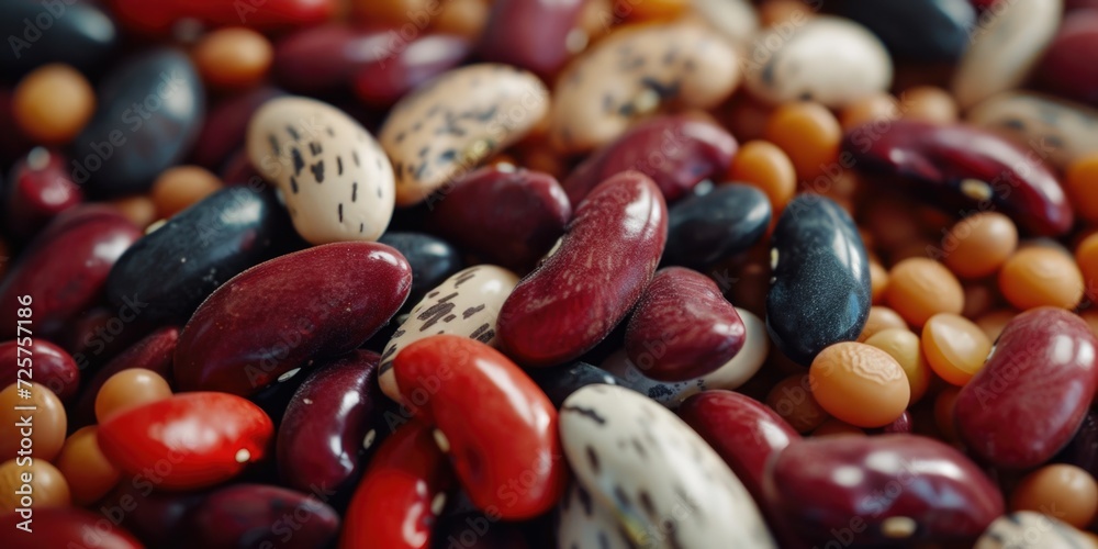 Aufkleber A close-up view of a pile of beans. This image can be used to showcase the texture and details of different types of beans.