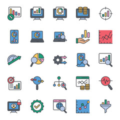 Filled color outline icons set for Data analytics.
