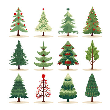 Christmas Tree flat icons set on white background Ai generated image