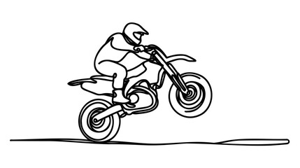 Fototapeta na wymiar Continuous single drawn one line girl man riding a motorbike motorcycle bike drawn by hand picture silhouette. Line art