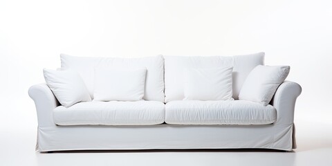 White background isolates side view of sofa.