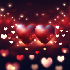 Wallpaper of many hearts that glow brightly.