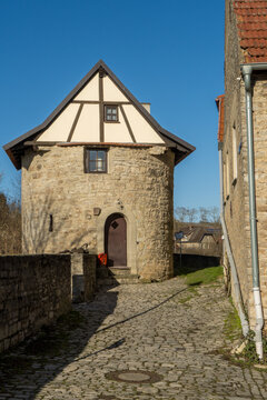 Old tower of the city wall in the german village called Dettelbach