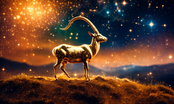 zodiac sign Capricorn against the background of the starry sky. Selective focus.