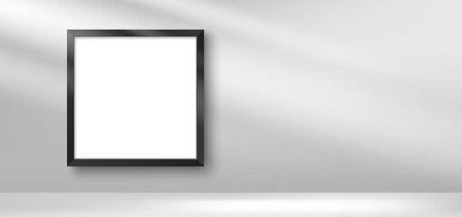 Photo frame, realistic square black frame mockup. Empty framing for your design. Template for picture, painting, poster, lettering or photo gallery. 3d square photo frame. Vector illustration