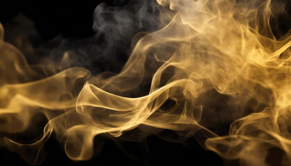 golden smoke floating over black background, screen effect, overlay, texture. - obrazy, fototapety, plakaty