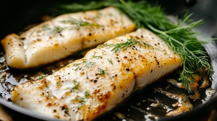 Frying of white fish. Generative AI