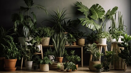 Fototapeta na wymiar Plants in interior. Generative AI