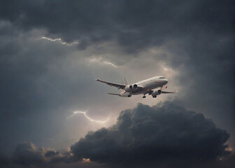 Fototapeta na wymiar Airplane in the sky during a thunderstorm