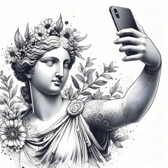 Selfie-Taking Roman Statue of Athena, Perfect Feminine Bust