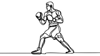 Fototapeta premium Sporty man boxer. One line art. Boxer or fighter make a beat punch with hand. Sport concept. Vector illustration