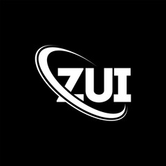 ZUI logo. ZUI letter. ZUI letter logo design. Initials ZUI logo linked with circle and uppercase monogram logo. ZUI typography for technology, business and real estate brand.