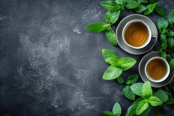 Obraz na płótnie Canvas Tea made with fresh, organic green herb leaves. Generative Ai.