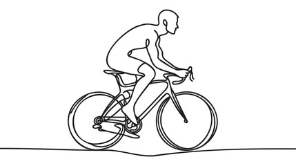 Single continuous line drawing of young agile man cyclist train to pedal cycling fast. - obrazy, fototapety, plakaty