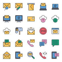 Filled color outline icons set for Email communication.